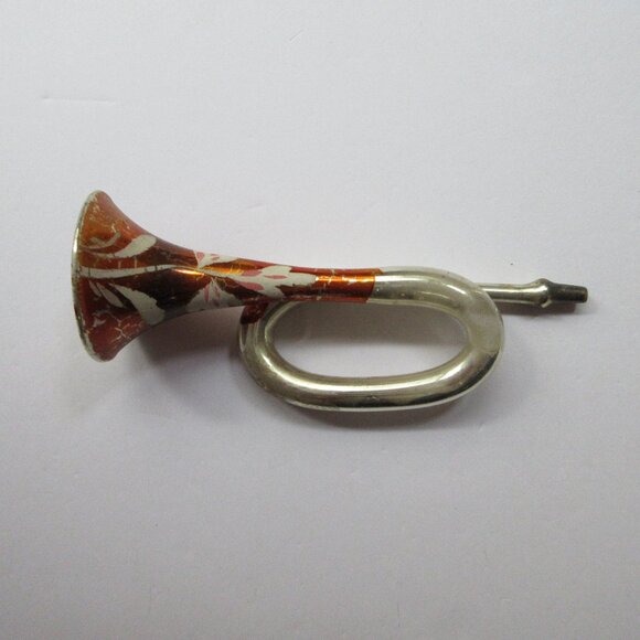 2 Hand Blown Glass Christmas Ornament Trumpet French Horn Bugle Vtg Missing Cap - Picture 2 of 16